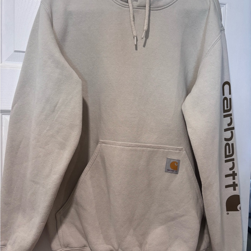 CARHARTT Men's Beige Hoodie with Logo Sleeve